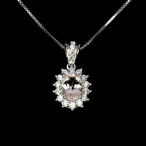 925 Srebrny delikatny elegancki naszyjnik naturalny morganit cyrkonie