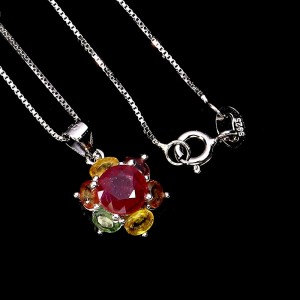 Srebrny delikatny elegancki naszyjnik naturalne szafiry Songea rubin