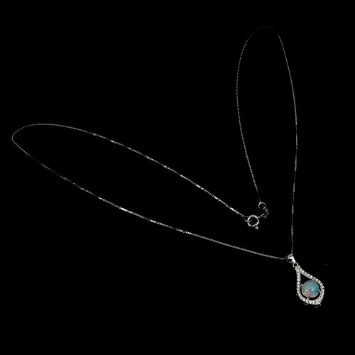 Srebrny 925 elegancki naszyjnik delikatny naturalny ognisty opal cyrkonie