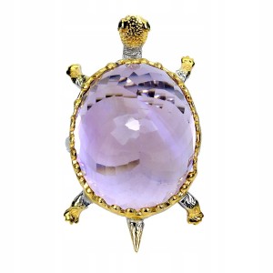 Zjawiskowy pierścionek srebrny naturalny ogromny 48ct ametyst r 20 żółw