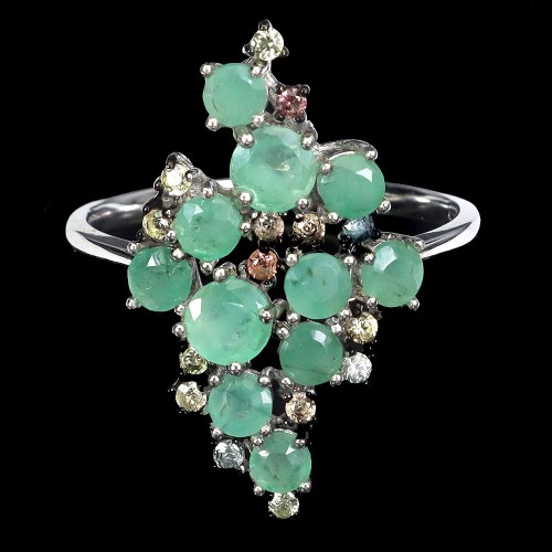 925 Pierścionek zjawiskowy naturalne szmaragdy szafiry Songea r 17