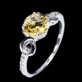 925 Pierścionek elegancki r 14 srebrny delikatny cyrkonie cytryn naturalny