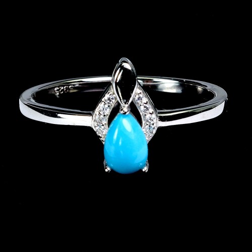 925 Srebrny delikatny pierścionek turkus cyrkonie r 15