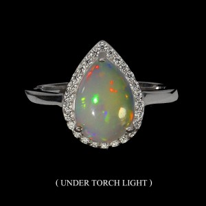 925 Delikatny pierścionek r 12 cyrkonie naturalny ognisty opal