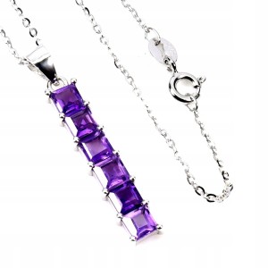 925 Srebrny elegancki delikatny naszyjnik naturalne ametysty