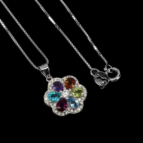 Naszyjnik kwiat delikatny naturalny cytryn topaz granaty oliwin 925
