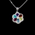 Naszyjnik kwiat delikatny naturalny cytryn topaz granaty oliwin 925