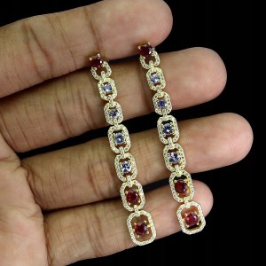 Kolczyki wiszące srebrne eleganckie naturalne rubiny tanzanity 925 2