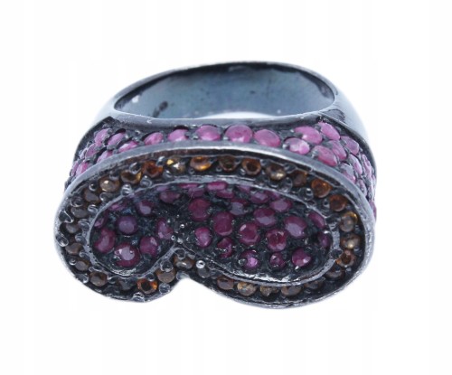 Pierścionek srebrny 925 szafiry rubiny piękny