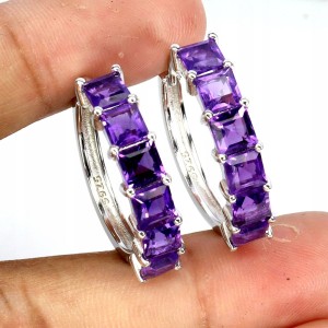 Piękne zjawiskowe eleganckie srebrne kolczyki naturalne ametysty koła 2