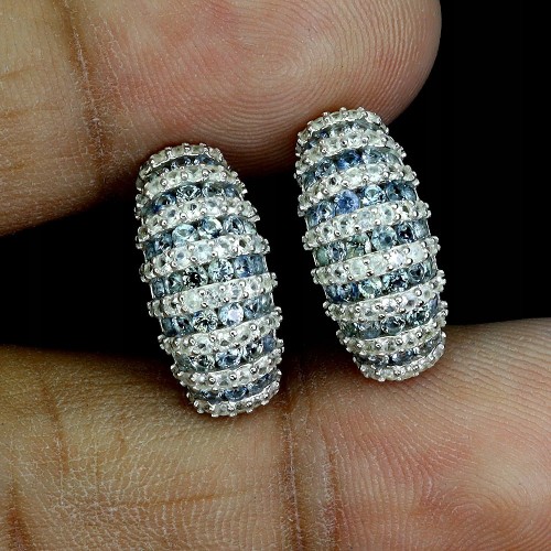 Kolczyki srebrne naturalne niebieskie szafiry białe topazy eleganckie 2