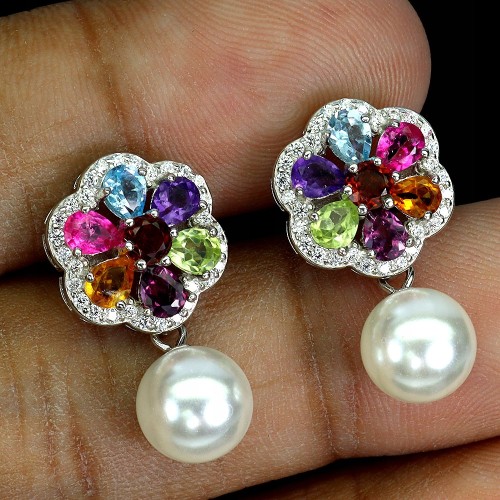 925 Srebrne kolczyki ametysty topazy cytryny granaty oliwiny masa perłowa 2