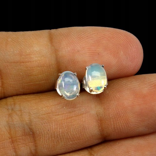 Piękne srebrne delikatne kolczyki 925 naturalne opale ogniste 2