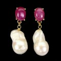 925 Kolczyki eleganckie srebrne naturalne perły barokowe rubiny 2
