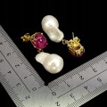 925 Kolczyki eleganckie srebrne naturalne perły barokowe rubiny 2