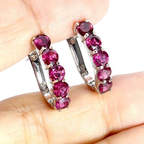 Srebrne eleganckie delikatne kolczyki naturalne granaty rodolity 2