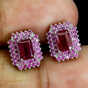 Piękne delikatne eleganckie 925 srebrne kolczyki naturalne rubiny 2