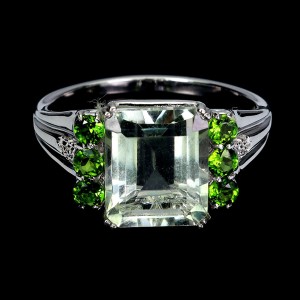 925 Pierścionek srebrny elegancki naturalny zielony ametyst diopsydy r 26