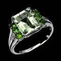 925 Pierścionek srebrny elegancki naturalny zielony ametyst diopsydy r 26