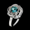 Pierścionek srebrny elegancki naturalny zielony topaz białe topazy r 17