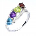 925 Pierścionek elegancki naturalny ametyst topaz oliwin granat serce r 14