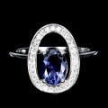 925 Srebrny elegancki delikatny pierścionek naturalny iolit cyrkonie r 14
