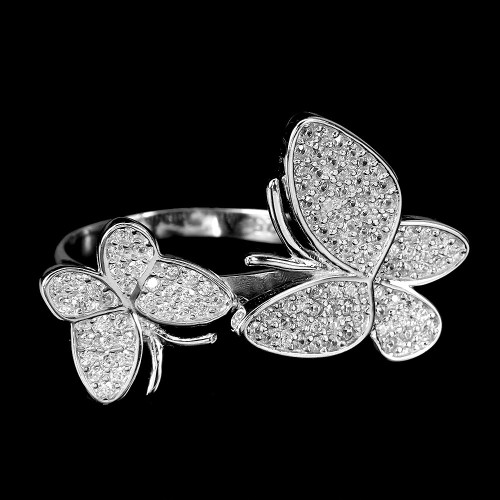 Srebrny piękny pierścionek elegancki cyrkonie AAA motyl r 14