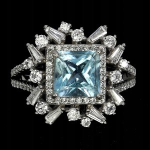 925 Piękny elegancki pierścionek naturalny topaz sky blue cyrkonie r 15