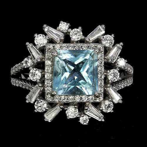925 Piękny elegancki pierścionek naturalny topaz sky blue cyrkonie r 15
