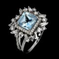 925 Piękny elegancki pierścionek naturalny topaz sky blue cyrkonie r 15