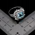 925 Piękny elegancki pierścionek naturalny topaz sky blue cyrkonie r 15
