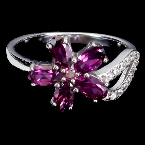 Pierścionek r 16 delikatny srebrny naturalne rodolity granaty kwiat