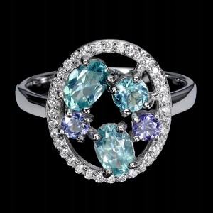 Srebrny elegancki pierścionek r 16 apatyty neon tanzanity naturalne