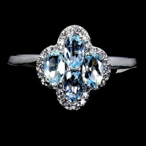 925 Pierścionek elegancki delikatny sky blue topazy naturalne r 15