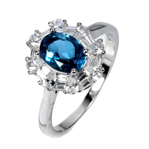 925 Srebrny elegancki delikatny pierścionek topaz london blue cyrkonie r 17