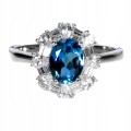 925 Srebrny elegancki delikatny pierścionek topaz london blue cyrkonie r 17