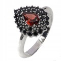 Pierścionek 925 elegancki srebrny naturalny granat czarne spinele r 14