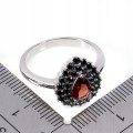 Pierścionek 925 elegancki srebrny naturalny granat czarne spinele r 14