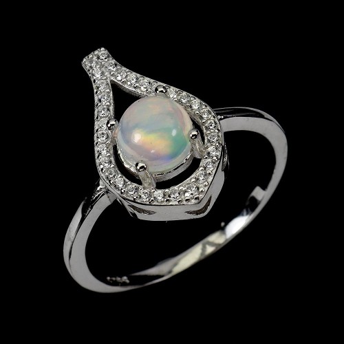 925 Delikatny pierścionek r 18.5 cyrkonie naturalny ognisty opal