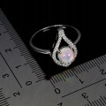 925 Delikatny pierścionek r 18.5 cyrkonie naturalny ognisty opal