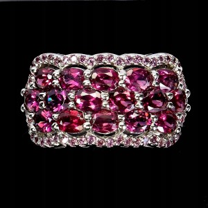 Zjawiskowy srebrny elegancki pierścionek r 17 naturalne granaty rodolity