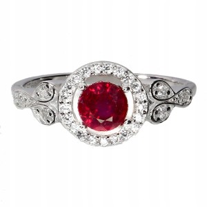 925 Srebrny delikatny pierścionek r 16 naturalny rubin cyrkonie
