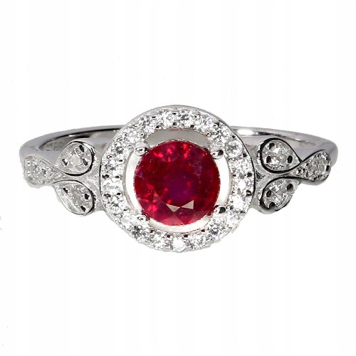 925 Srebrny delikatny pierścionek r 16 naturalny rubin cyrkonie