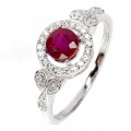 925 Srebrny delikatny pierścionek r 16 naturalny rubin cyrkonie