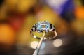 925 Srebrny elegancki pierścionek naturalny sky topaz czarne spinele r 14.5