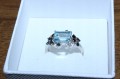 925 Srebrny elegancki pierścionek naturalny sky topaz czarne spinele r 14.5