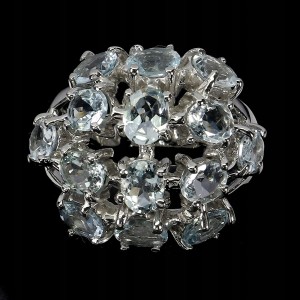 Piękny srebrny elegancki zjawiskowy pierścionek r 14 naturalne akwamaryny