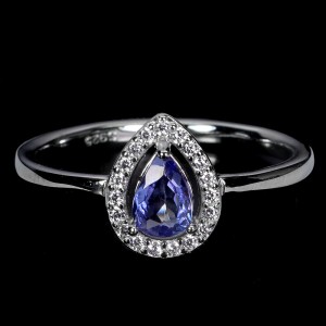 Delikatny pierścionek r 14 cyrkonie tanzanit naturalny 925
