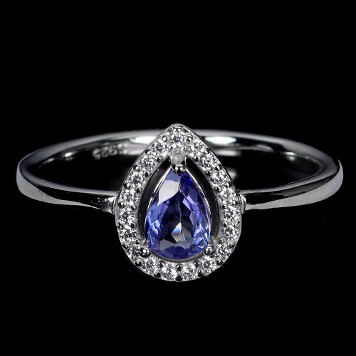 Delikatny pierścionek r 14 cyrkonie tanzanit naturalny 925