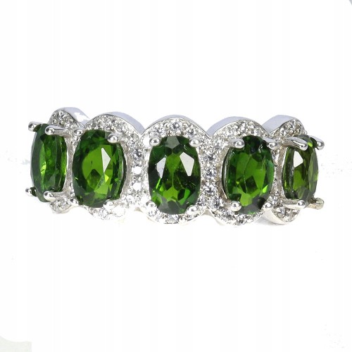 925 Pierścionek elegancki r 14 srebrny naturalne diopsydy cyrkonie